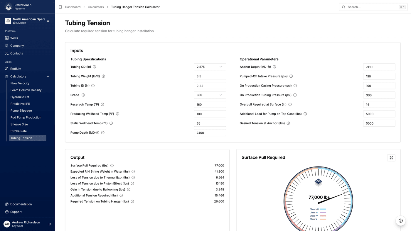 Tubing Tension Calculator interface